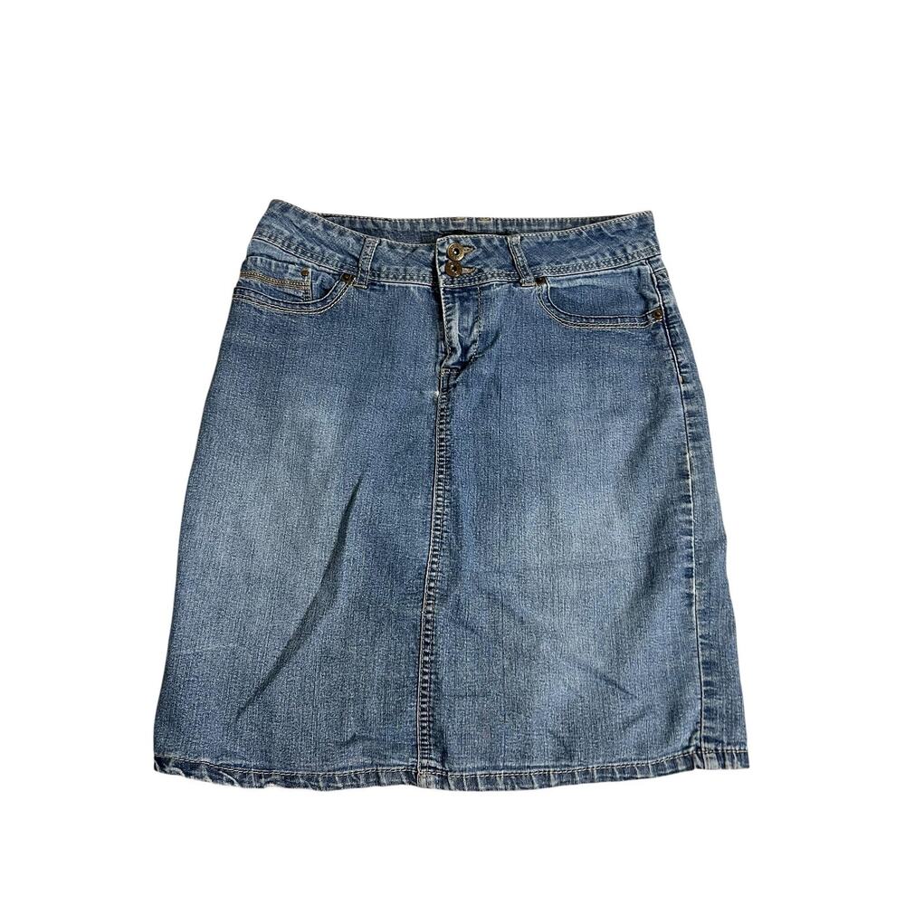 Baccini Denim A Line Skirt Womens 6 Blue Knee Length Stretch Capsule Modest